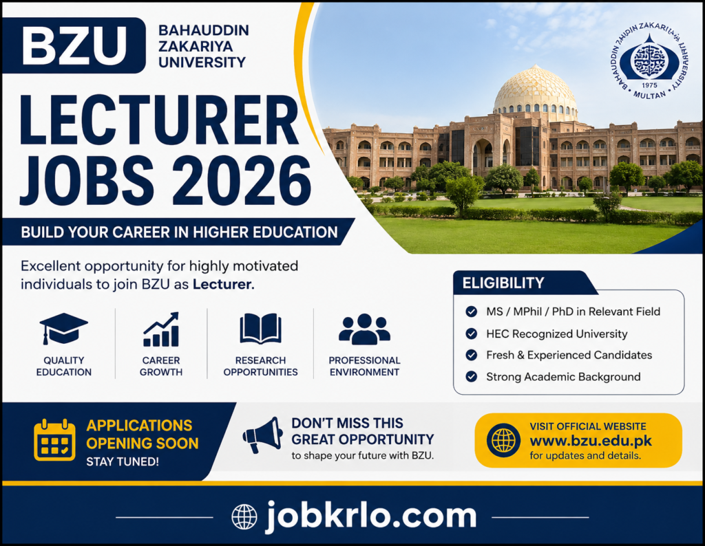 BZU Lecturer Jobs 2026 | Apply Online for Latest Posts at Bahauddin Zakariya University 