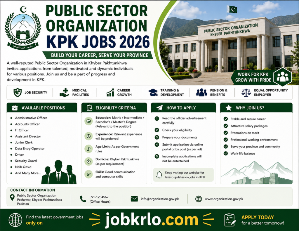 Public Sector Organization KPK Jobs 2026 | Latest Vacancies | Apply Online for KPK Career Opportunities